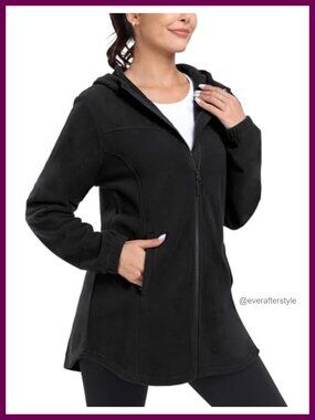 Long Soft Polar Fleece Jacket Full Zip Hooded Thermal Winter Coat